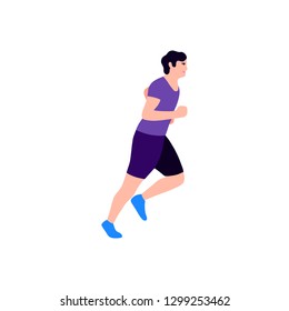 Jogging man. Vector illustration with running man. Training to marathon. Flat style