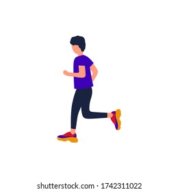 Hombre trotando. Ilustración vectorial con el hombre en ejecución. Entrenamiento a maratón. Estilo plano