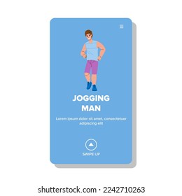 jogging man vector. runner male, person sport, healthy young, fitness run, exercise athlete jogging man web flat cartoon illustration