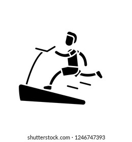 Jogging on the treadmill black icon, vector sign on isolated background. Jogging on the treadmill concept symbol, illustration 