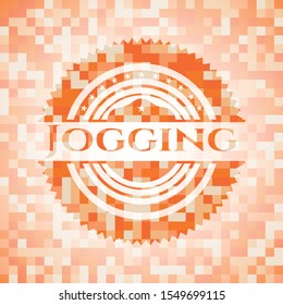 Jogging orange mosaic emblem with background