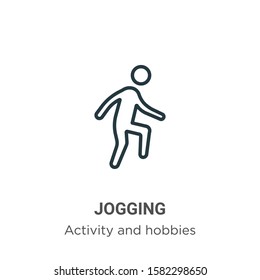 Jogging outline vector icon. Thin line black jogging icon, flat vector simple element illustration from editable activities concept isolated on white background