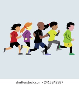 Jogging people group. Sport characters, many joggers team training run in city together. Runners crowd exercising outdoors in nature. Hobby for fun. Keeping in shape and fit healthy lifestye.