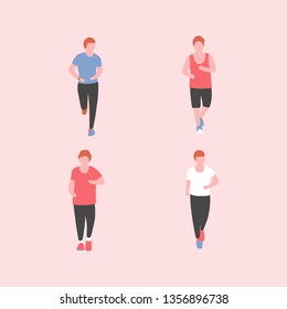 Jogging people. Vector illustration with running woman and man. Training to marathon. Flat style
