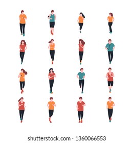 Jogging people. Vector illustration with running woman and man. Training to marathon. Flat style