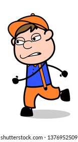 Jogging - Retro Cartoon Carpenter Worker Vector Illustration﻿