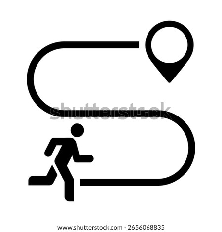 Jogging route sign. Running trail symbol. Way with point to point. Map with jogging trail. Runner and pin.