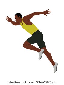 Jogging, running black man. Active healthy lifestyle. African american Sportsman, athlete exercising, taking part in competition, marathon, workout. Flat vector illustration on white background.