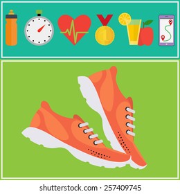Jogging and running concept flat icons.