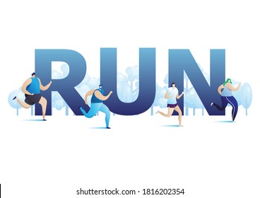 jogging running group of people. sport exercise concept. healthy life activity in the city.
vector illustration background.