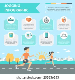 Jogging and running infographics set with people running outdoor vector illustration