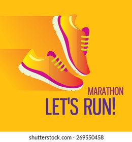 Jogging and running marathon concept flat icon with sneakers and text. Modern icon illustrations in flat style