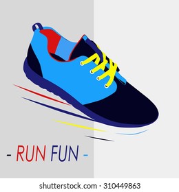 Jogging and running marathon concept flat icon with sneakers.  Vector