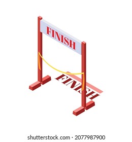 Jogging running people fitness accessories isometric composition with isolated image of finish line hurdle vector illustration
