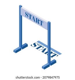 Jogging running people fitness accessories isometric composition with isolated image of start hurdle vector illustration