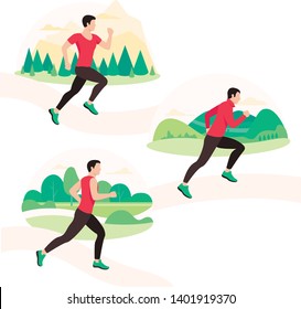 Jogging and running people. Runners in motion. Running men sports.