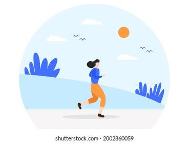 Jogging or Running Sports Background Illustration Men and Women for Active Body, Healthy Lifestyle, Outdoor Activities Template