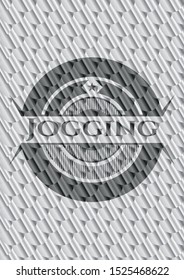 Jogging shiny silver emblem. Scales pattern. Vector Illustration. Detailed.