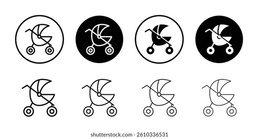 Jogging stroller icon Flat fill set collection