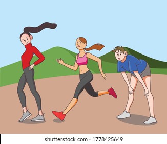 jogging/ taking a rest/ standing woman
