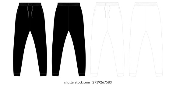 Pantalón de jogging Vector de Plantilla de maqueta en blanco y negro