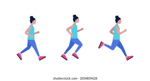 Jogging women set. Vector illustration with running women. Training to marathon. Flat style