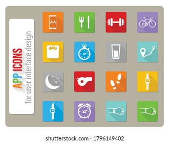 Iconos de jogging y entrenamiento en diseño plano con sombra larga