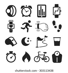 Jogging and workout modern monitoring apps and gadgets icons collection