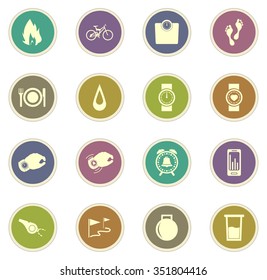 Jogging and workout modern monitoring apps stickers label icon set