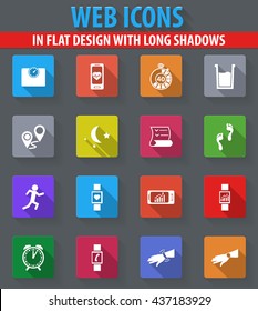 Jogging and workout modern monitoring apps web icons in flat design with long shadows