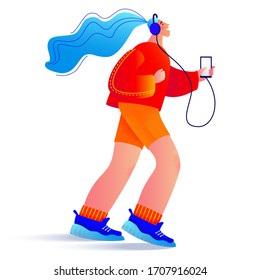Jogging young happy woman. Vector modern trendy illustration in flat style and bright modern colors. Good for apps, social media, magazines, advertising and any other designs.