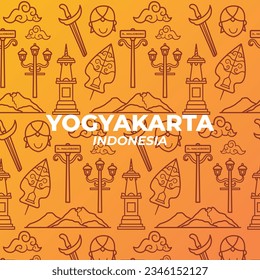 Jogja Icon on Doodle Element Yogyakarta Indonesia Vector Pattern Illustration Background svg