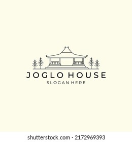 joglo house and tree with linear style logo icon template design vector illustration