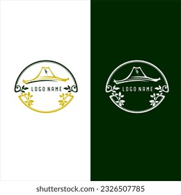 joglo market emblem set with flower field color line style isolated on background for healthy food shop, natural product company, vegan cafe, eco store, nature resto, garden