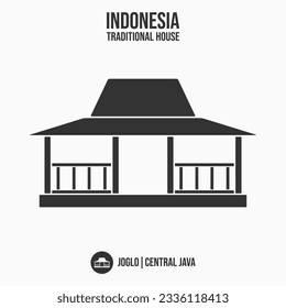 joglo, simple eps art grey bw black white flat house home from central java jawa tengah, local area in indonesia asia. icon old ancestral cultural heritage building, different culture each region