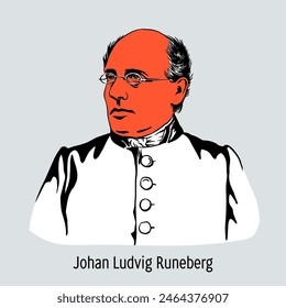 Johan Ludvig Runeberg was a Finnish poet of Swedish descent who wrote national romantic poetry in Swedish. Hand-drawn vector illustration