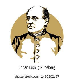 Johan Ludvig Runeberg was a Finnish poet of Swedish descent who wrote poetry in Swedish with a national romantic content. Hand-drawn vector illustration