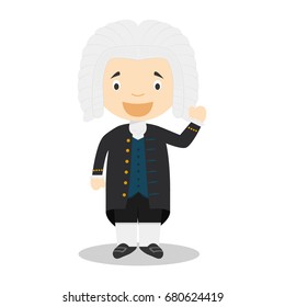 Johan Sebastian Bach cartoon character. Vector Illustration. Kids History Collection.