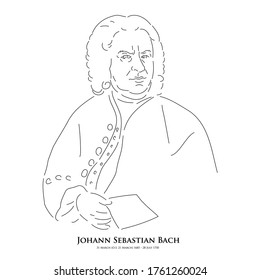 Johann Sebastian Bach (31 March 1685 – 28 July 1750) A master of historical music. Line drawing portrait illustration.