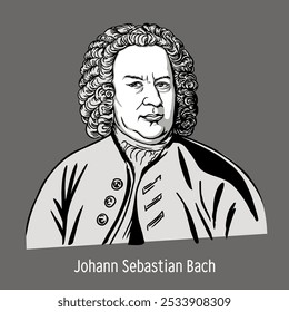 Johann Sebastian Bach fue un compositor, organista, director y profesor de música alemán. Ilustración vectorial dibujada a mano