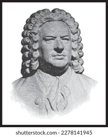 Retrato de Johann Sebastian Bach de la ilustración de boceto. Compositor y organista alemán. Afiche, Decoración de Paredes, Postales, Banner De Medios Sociales, Fondo De Diseño De Portadas De Folletos. Patrón vectorial.