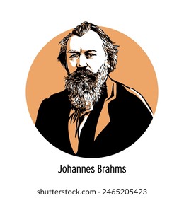 Johannes Brahms war ein deutscher Komponist und Pianist, einer der zentralen Vertreter der Romantik. handgezeichnete Vektorillustration