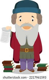 Johannes Gütemberg cartoon character. Vector Illustration. Kids History Collection.