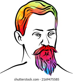 Johannes Kepler colorful hair vector drawing. Hand-drawn outline sketch. Drawing for use on any marketing project and for resale as print.