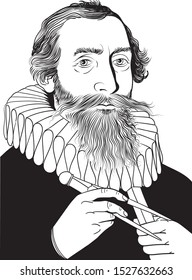 Johannes Kepler portrait in line art illustration. He was a German astronomer, mathematician, and astrologer. 

