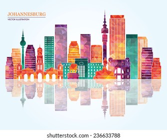 Johannesburg city detailed skyline silhouette. Vector illustration