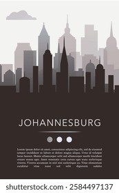 Johannesburg city template for website, presentation, front page, invitation, publication sheet with skyline, landmarks. Vector South Africa image layout, simple and grayscale