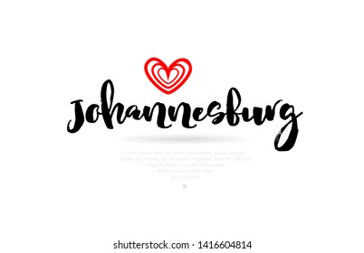 Johannesburg city text with red love heart design for typographic icon design suitable for touristic promotion