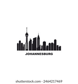 Johannesburg cityscape skyline city panorama vector flat modern logo icon. South Africa travel emblem idea with landmarks and building silhouettes. Isolated simple shape black graphic