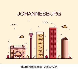 Johannesburg skyline, detailed silhouette. Trendy vector illustration, linear style.